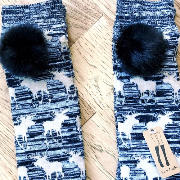 Born | Moose Knit Knee High Pom Socks - Picture 2 of 6